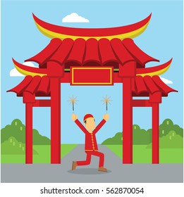 chinese boy playing firecracker