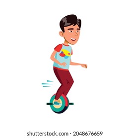 chinese boy riding monowheel electronic transport on street cartoon vector. chinese boy riding monowheel electronic transport on street character. isolated flat cartoon illustration