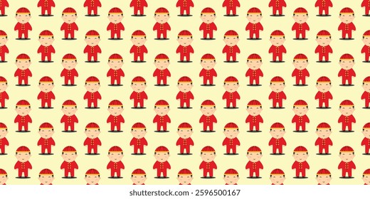 Chinese boy seamless pattern, chinese character vector, chinese style background, suitable for wallpaper or packaging