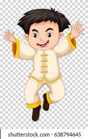 Chinese boy in white traditional costume illustration