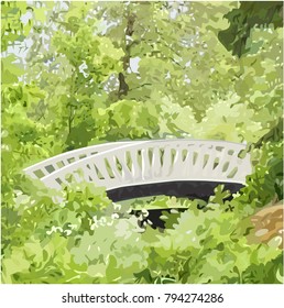 The Chinese bridge in Monrepos Park (Vyborg, St. Petersburg), the color vector image on a white background