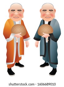 Chinese Buddhism monk smiling graphic vector