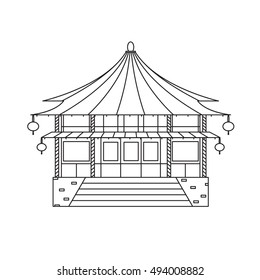 Chinese Buddhist Temple, Monastery Building. Traditional Oriental Architecture Pixel Perfect Art. Material Design. Vector illustration