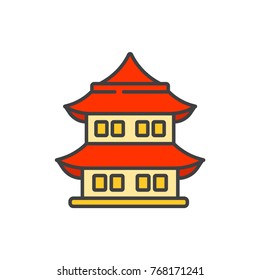 Chinese building flat line colored icon.