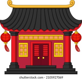 Chinese building with hanging lanterns