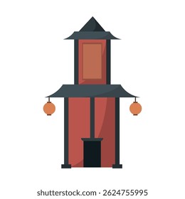 Chinese building with lanterns. Vector illustration