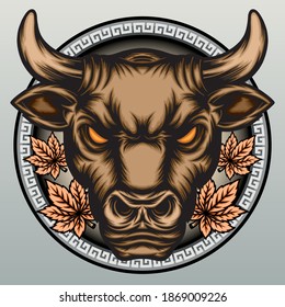 Chinese bull head. Premium vector