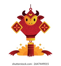 Chinese bull ornament, flat style illustration