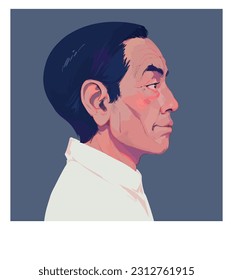 Chinese businessman looks sideways. Head of an elderly Asian in profile. Avatar for social networks. Vector illustration in hand drawn style.