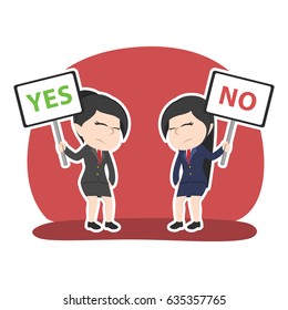 chinese businesswoman arguing using yes and no sign