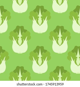 Chinese cabbage flat design vector seamless pattern. Farm market product. chinese napa cabbage, vector illustration. Peking cabbage healthy organic vegetable background, wallpaper.