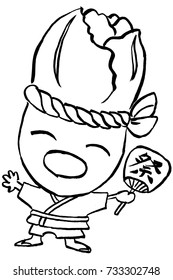 Chinese cabbage girl with headband having fan which wrote japanese text "Festival"