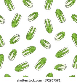 Chinese cabbage hand drawn vector seamless pattern. Farm market product.