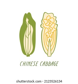 Chinese cabbage on a white background. Vector flat illustration with green vegetables. Organic plant food