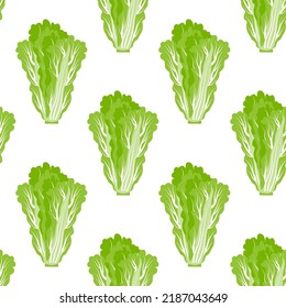 Chinese cabbage, petsai, lettuce, Chinese cabbage. Vegetarian illustration, artistic. Summer design. Vector seamless pattern of summer vegetables on white background