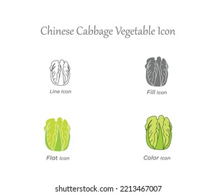 Chinese Cabbage Vegetable Line, Fill, Flat and Color Isolated Icon and fresh, natural, Organic, healthy, vegetarian food vector Icon set Illustration