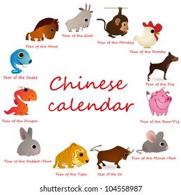 Chinese calendar with 12  animals