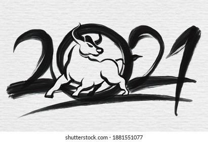 Chinese calendar for the year of ox 2021,Calligraphy translation: year of the ox brings prosperity and good fortune