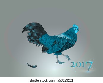 Chinese calendar. Year of the rooster. 2017. Colorful rooster on a gray background. Astrology.