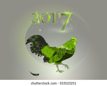 Chinese calendar. Year of the rooster. 2017. Colorful rooster on a gray background. Astrology.