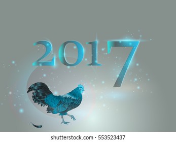 Chinese calendar. Year of the rooster. 2017. Colorful rooster on a gray background. Astrology.