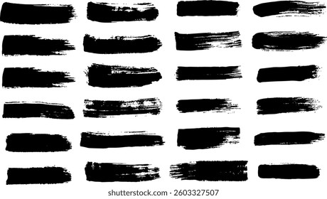 Chinese calligraphy brush strokes, set of abstract splatter black vector brushes, rough black doodle paint strokes