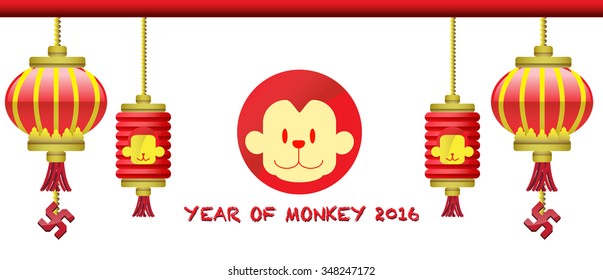 Chinese Calligraphy , Happy new year word in chinese on chinese style lantern. 2016 year of monkey.