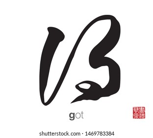 Chinese Calligraphy, Translation: got. Rightside chinese seal translation: Calligraphy Art.  