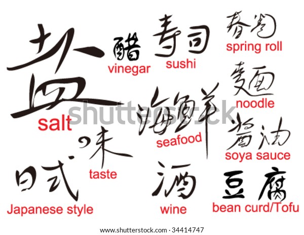 Chinese Calligraphyjapanese Kanjioriental Cuisine English 库存矢量图 免版税