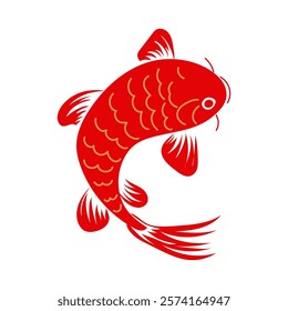 Chinese carp koi in flat design. Traditional oriental red and gold fish. Vector illustration isolated.