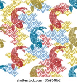 Chinese carp seamless pattern. Vector colorful background with the fish