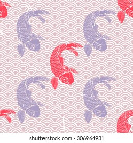 Chinese carp seamless pattern. Vector background with the fish