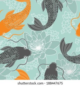 Chinese carps seamless pattern