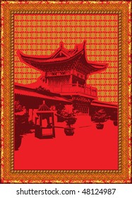Chinese castle with dragon and a phoenix on the border