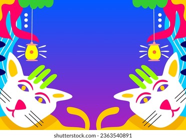 Chinese cat ornament background. decorative vector art illustration