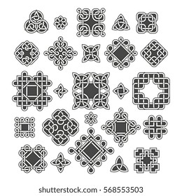 Chinese and celtic endless knots and patterns vector. Set of traditional tattoo, illustration of decoration oriental tattoo.