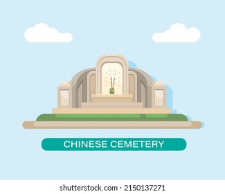 Chinese Cemetery In Buddist Religion Illustration Vector