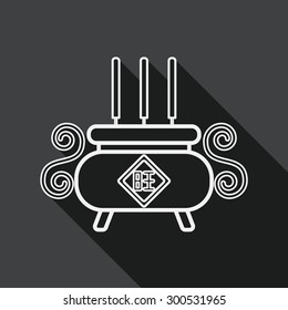 Chinese censer flat icon with long shadow, line icon