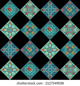 Chinese ceramic tile seamless pattern. Oriental traditional floral ornament. Wall or floor texture.