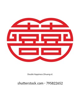 Chinese character double happiness in double circle shape. Chinese traditional ornament design, commonly used as a decoration and symbol of marriage.