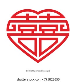 Chinese character double happiness in heart shape. Chinese traditional ornament design, commonly used as a decoration and symbol of marriage.