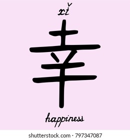 chinese character happiness with translation into English