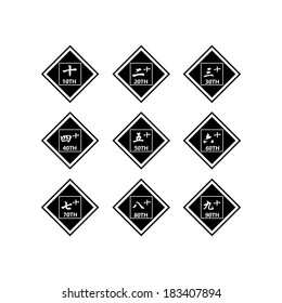 Chinese character numbers illustration patterns set 10 - 90