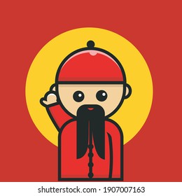 Chinese character, old man with a mustache, traditional clothes, vector illustration