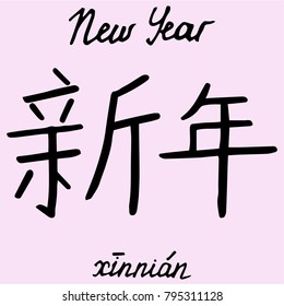 
chinese characters New Year with translation into English
