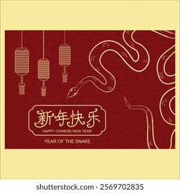 Chinese charcter 新年快乐 (xin nien khua le) meaning happy chinese new year. Year of the snake. Vector design illustration. Eps 10