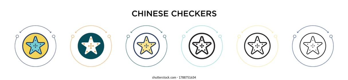 Chinese checkers icon in filled, thin line, outline and stroke style. Vector illustration of two colored and black chinese checkers vector icons designs can be used for mobile, ui, web