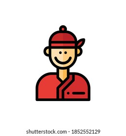 Chinese Chef, Asian Chef Icon Logo Illustration Vector Isolated. Avatar, Character, and Profession Icon-Set. Suitable for Web Design, Logo, App, and UI. Editable Stroke and Pixel Perfect. EPS 10.