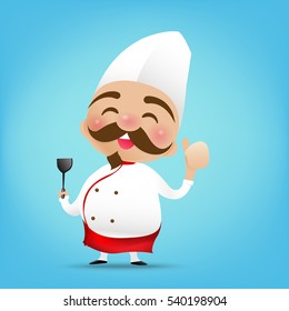 Chinese chef cartoon holding the Turner and thumb up with happy smile vector illustration eps10