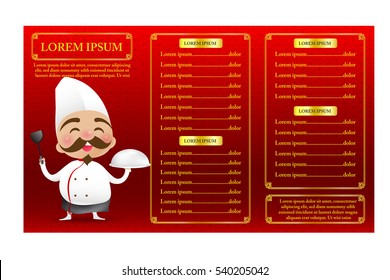 Chinese chef cartoon smile with happiness with red menu template vector illustration eps10